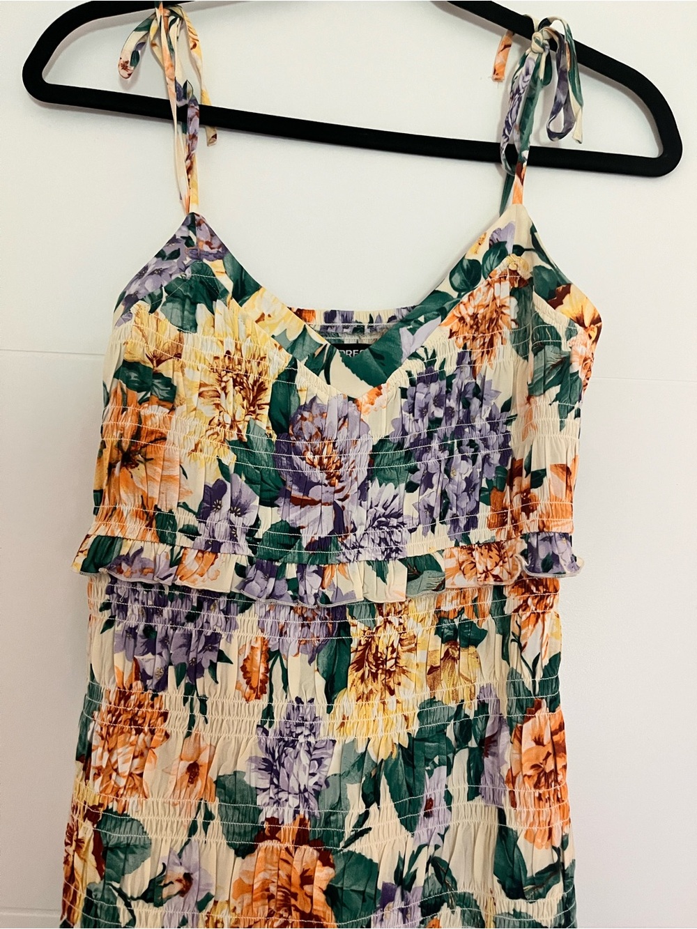 Express Floral Tie-Shoulder Mini Dress - Cream, Purple, Orange, Green